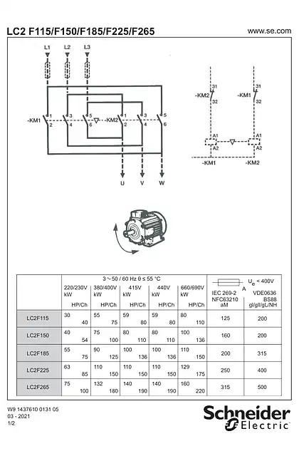 schneider施耐德LC2 F115…F265 Reversing contactors - 说明页
